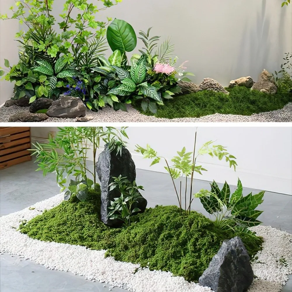 Polyester Artificial Moss Plants DIY Craft Realistic Texture Faux Preserved Moss No Watering No Fading Simulation Green Moss