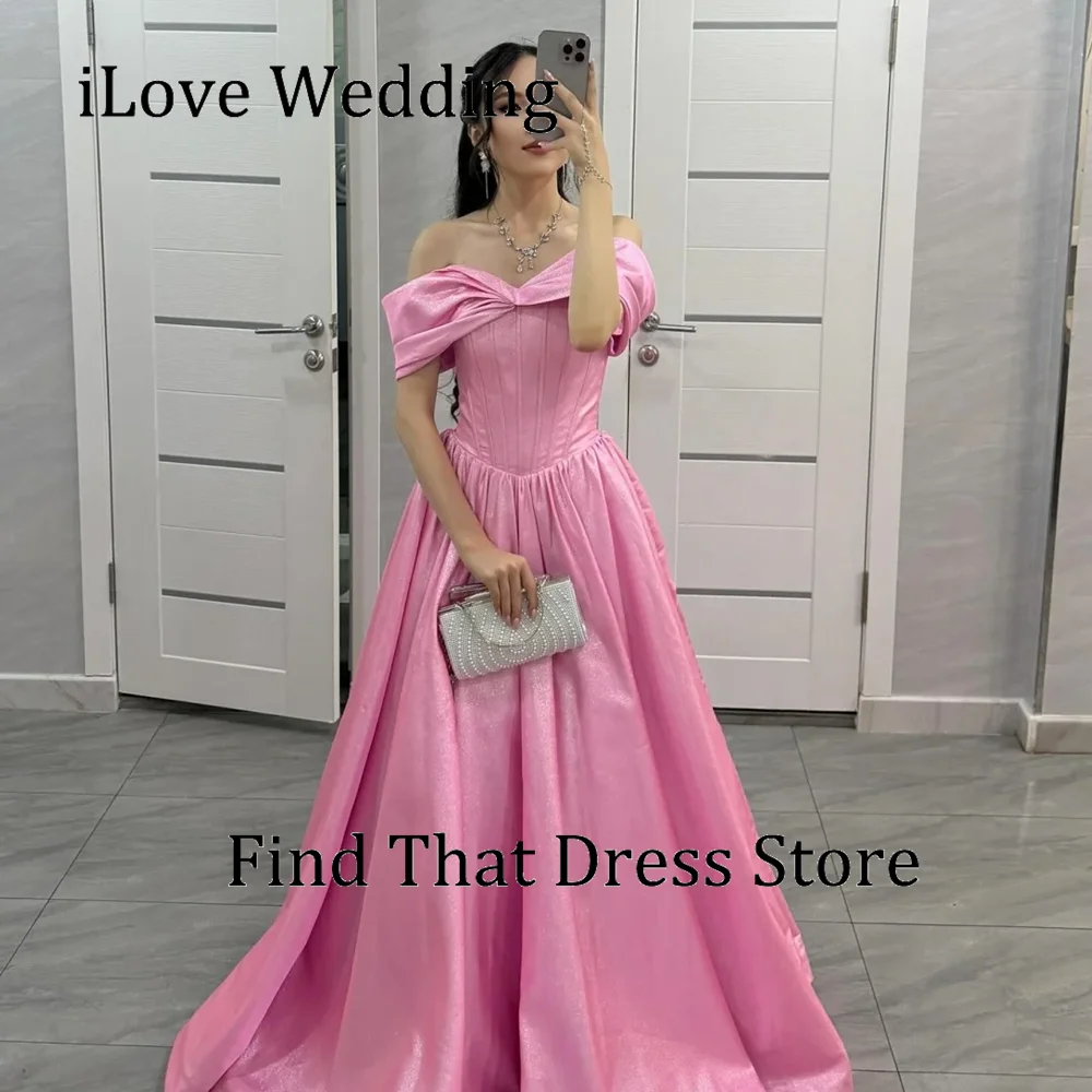 

Custom Made Classic Off Shoulder Satin Draped Evening Dress A-line Backless Maxi Bow Prom Party Dress with Train