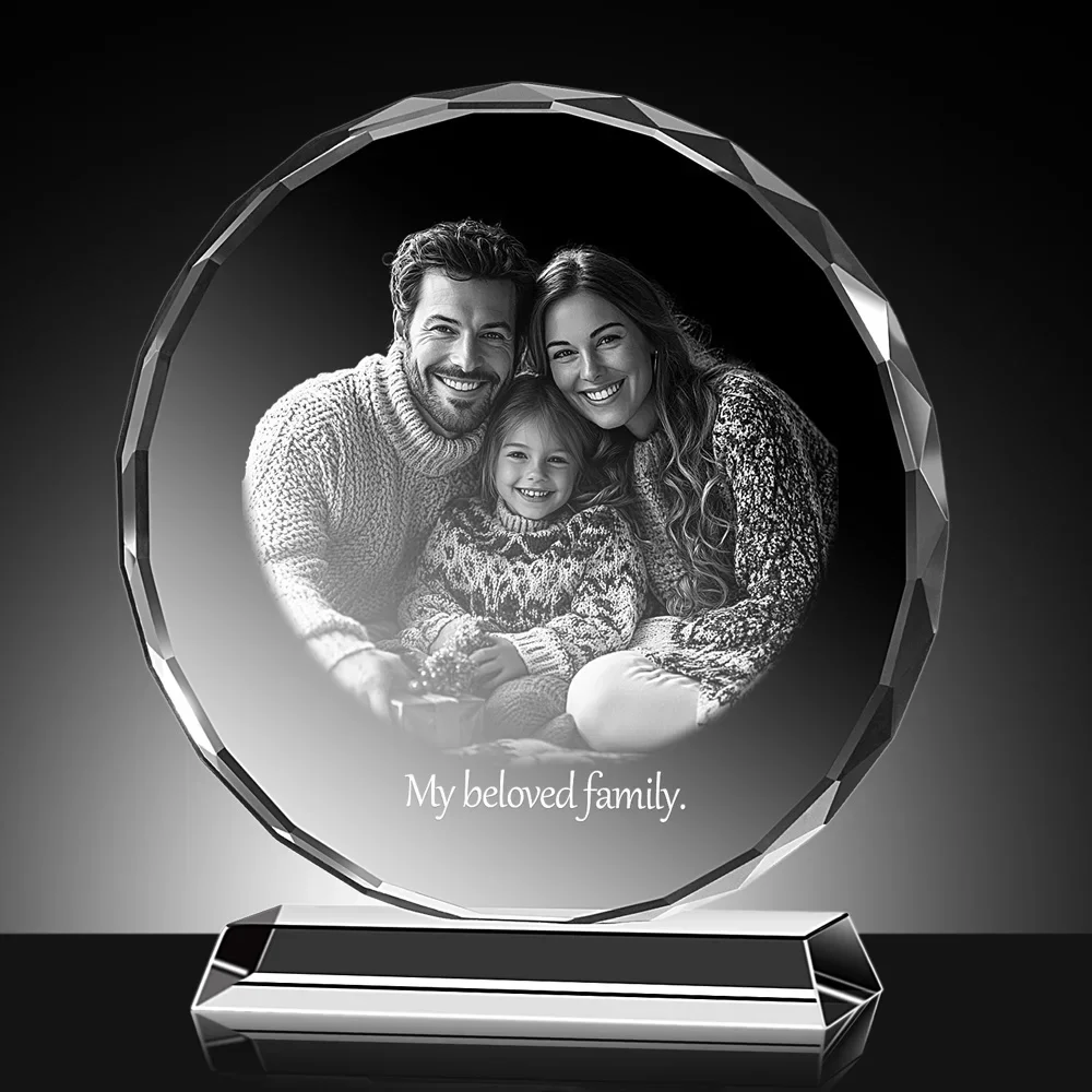 Round crystal trophy glass, free customized photo frame, personalized statue, crystal birthday gift, home decoration