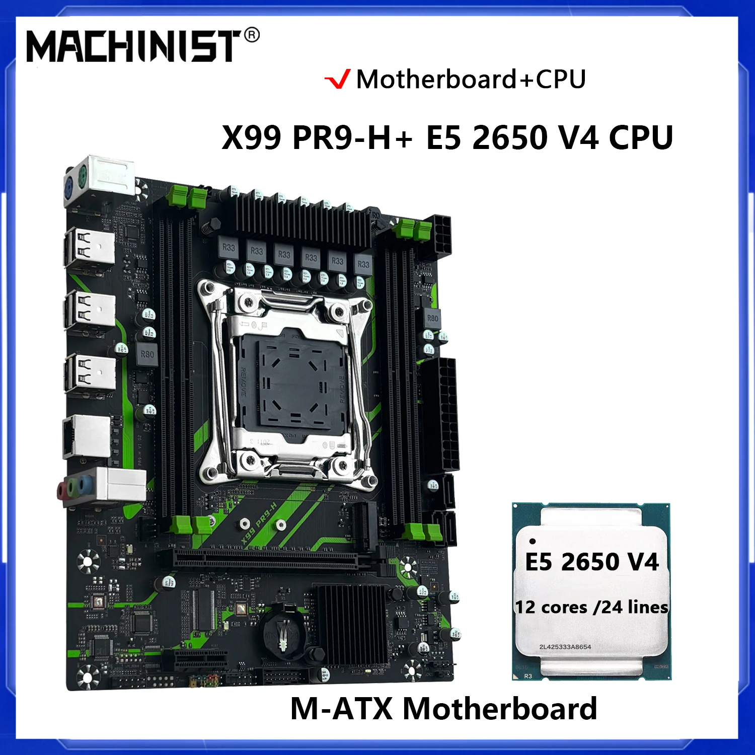 MACHINIST X99 Motherboard Kit Set PR9-H Optional LGA2011-3 Xeon E5 2650 V4 CPU DDR4 16GB 2133MHz RAM Memory NVME/SATA M.2