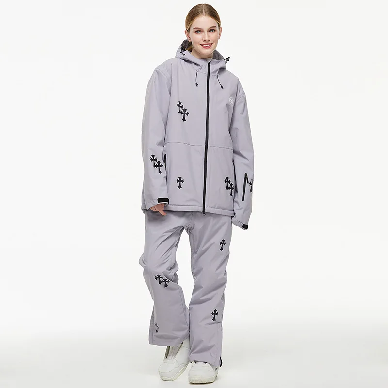 

Winter Hooded Two-piece Loose Skiing Suit Set Women Cold Resistant Waterproof Breathable Wear-resistant Snowboard Sports Clothes