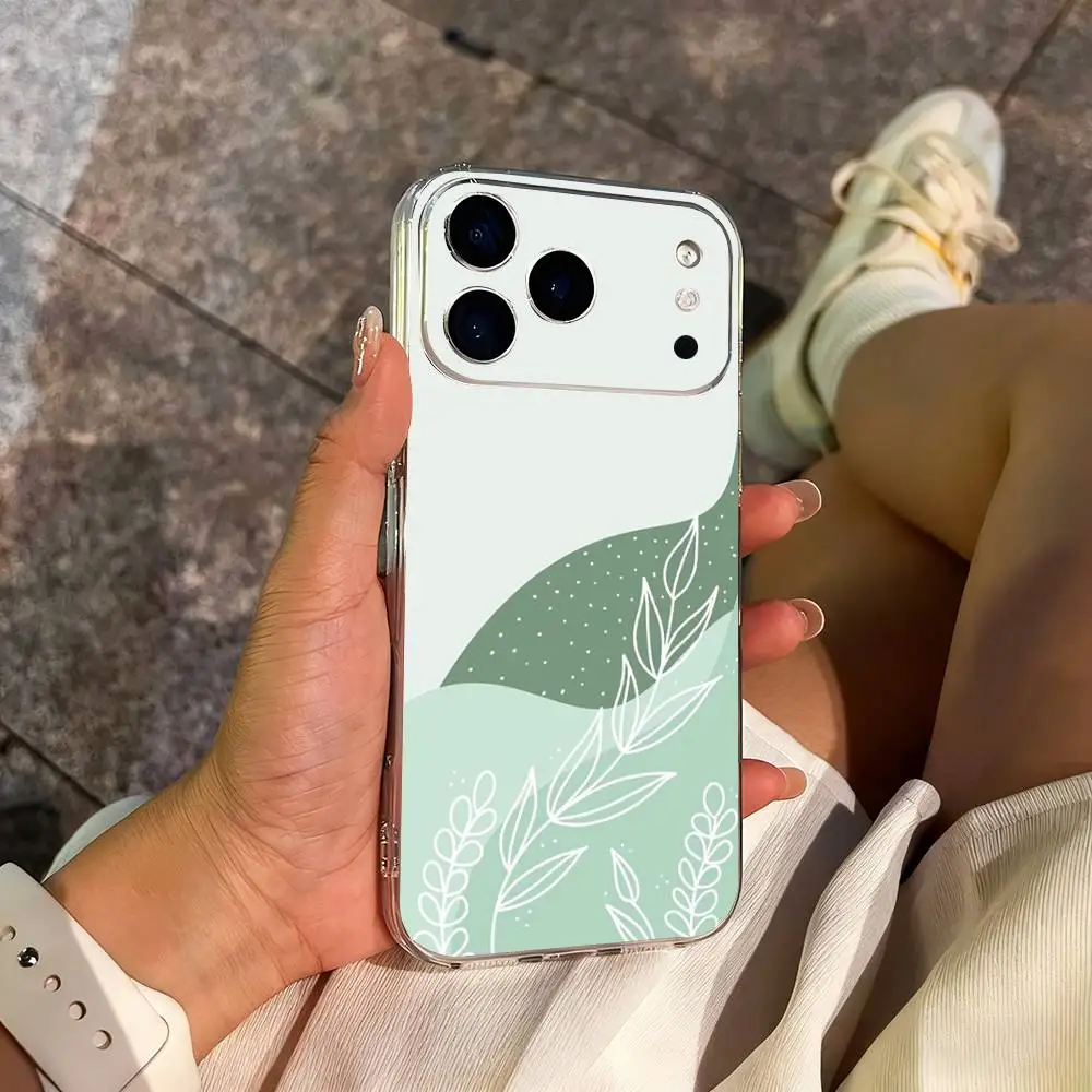 Casing Ponsel Seni Lukis Botani Untuk iPhone 14,13,12,11,17,16,15,Pro,Max,Plus,X,XS,XR,SE,Mini Transparan Lembut