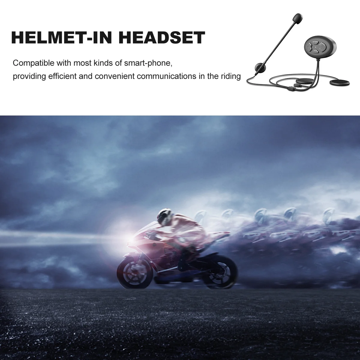 

Motorcycle Headset Rechargeable Wireless Riding Headphone Built-in Mic Hands-Free Call Music Control Long