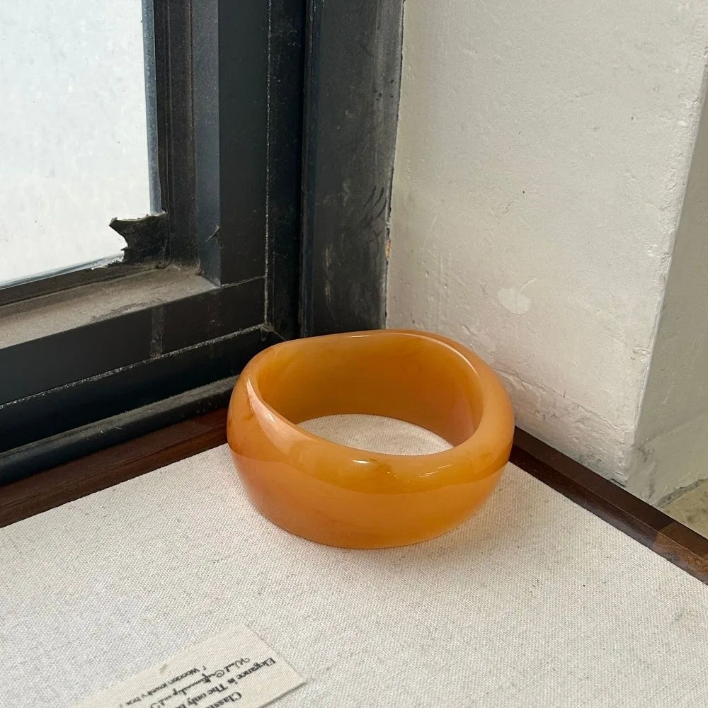 Vintage Wide Irregular Resin Bracelet Marbling Geometric Cuff Bracelet Exaggerated Thickened Chunky Bangle Gifts