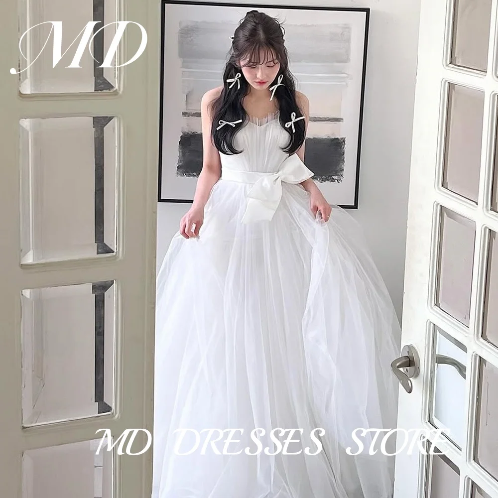 

MD Princess Strapless Wedding Dress Pleat Korea Photoshoot Floor-Length Bow Belt Corset Garden Customized Bride Gowns 2025