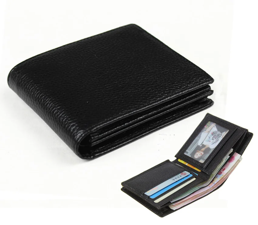 

Genuine Fashion Men Leather Wallet Male Bifold Short money clip purse Coin Bag Black horizontal Vertical