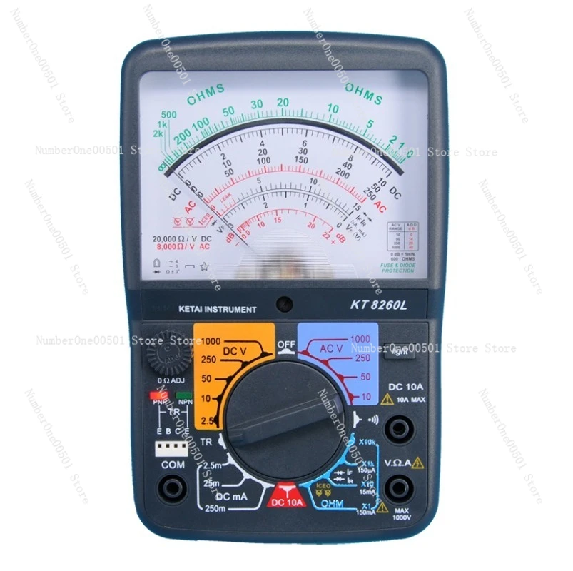 

KT8260L Аналоговый мультиметр высокой точности с подсветкой 20 диапазонов 1000 В переменного/постоянного тока для тестирования электроники