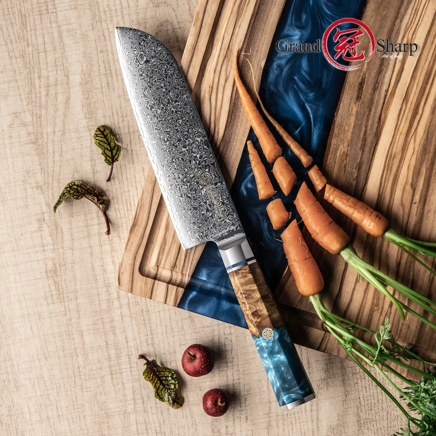 6.7 Inch Santoku Knife Kitchen Chef Knives Japanese Damascus 10Cr15MoV Sharp Blade Meat Fish Salmon Cutting Tools GRANDSHARP