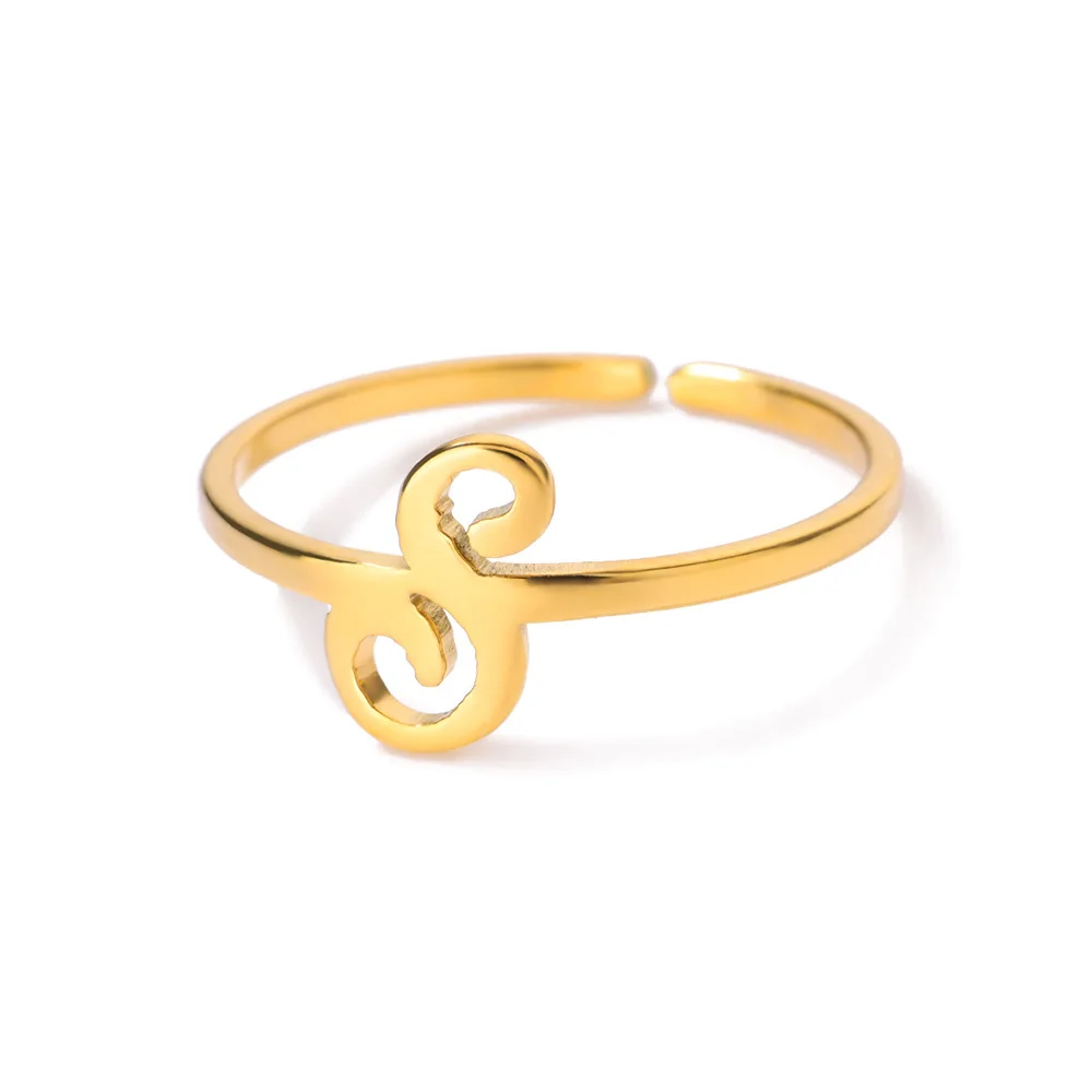 Initial Letter Rings for Women, Gold Color Adjustable A-Z Ring