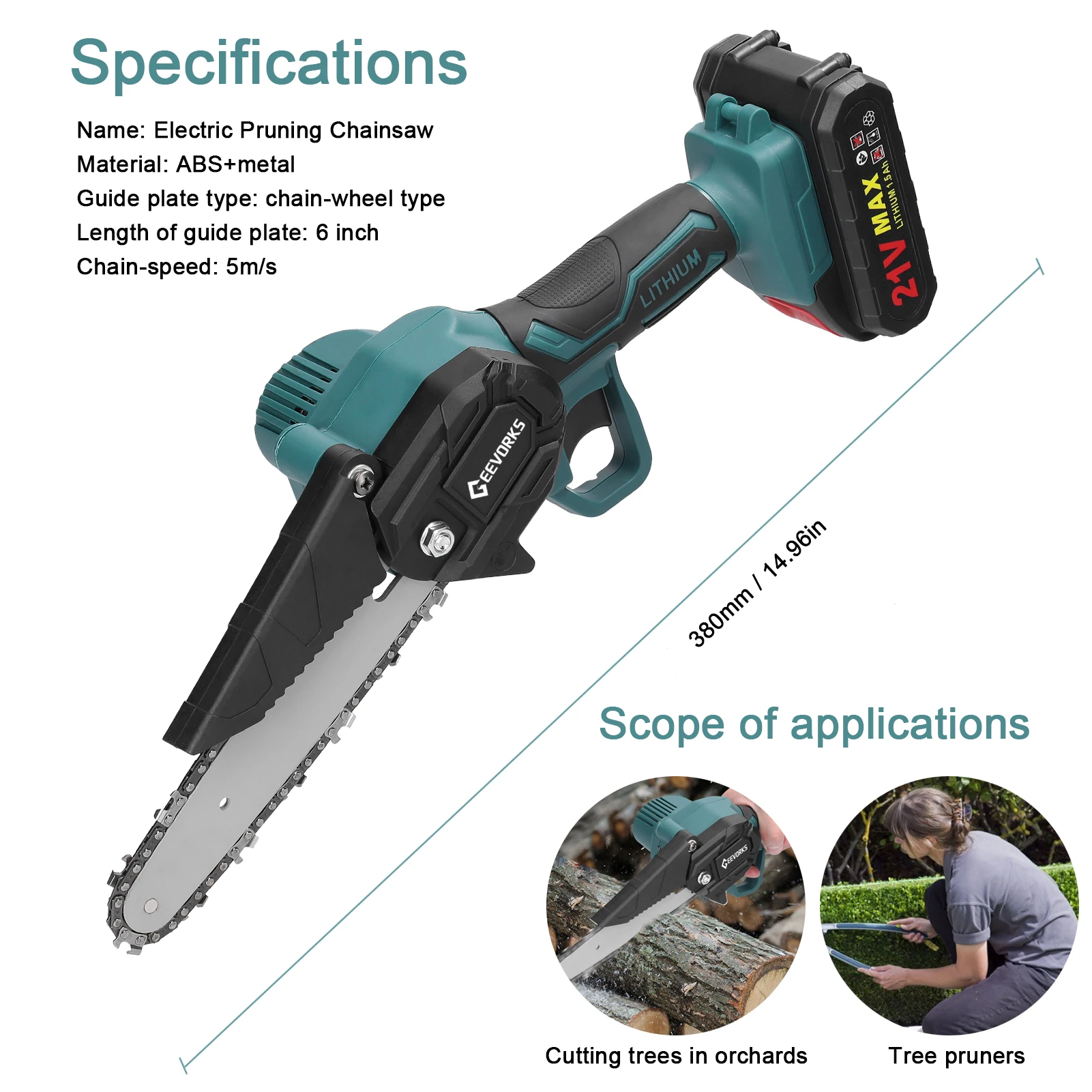 21V 6 zoll Elektrische Cordless Kettensäge Lithium-Batterie Wiederaufladbare Holz Spaltung Elektrische Kettensäge Einhand Holzbearbeitung Werkzeuge