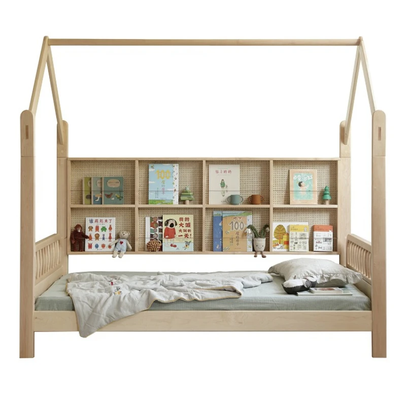 

Simple drawer solid wood bed with bookshelf trailer