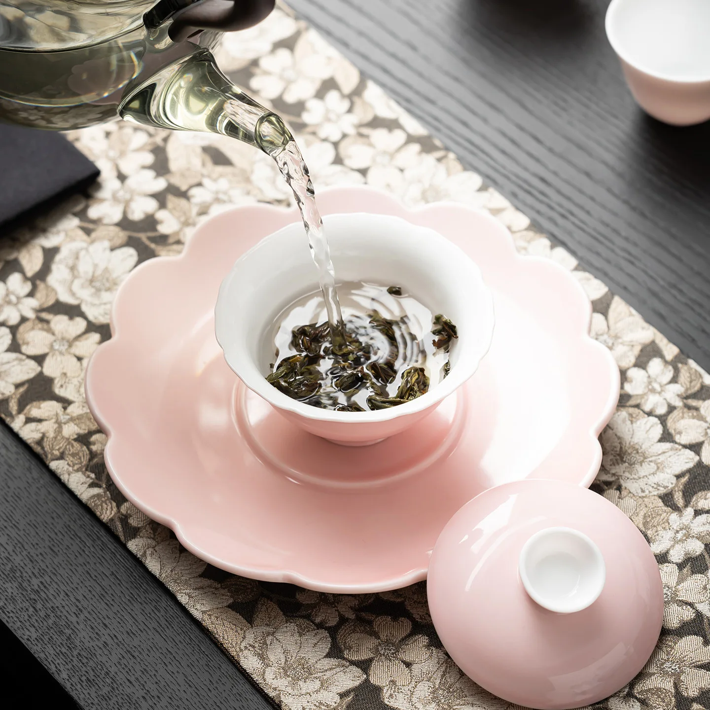 Pink Ceramic High-End Gaiwan Blossom Powder Small Full Tea Cup Household Bowl Kung Fu Set