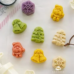 30g Mooncake Mould Christmas Hand Pressed Pastry Mould Santa Claus Bells Snowflake Tree Cake Decoration Baking Tools Christmas