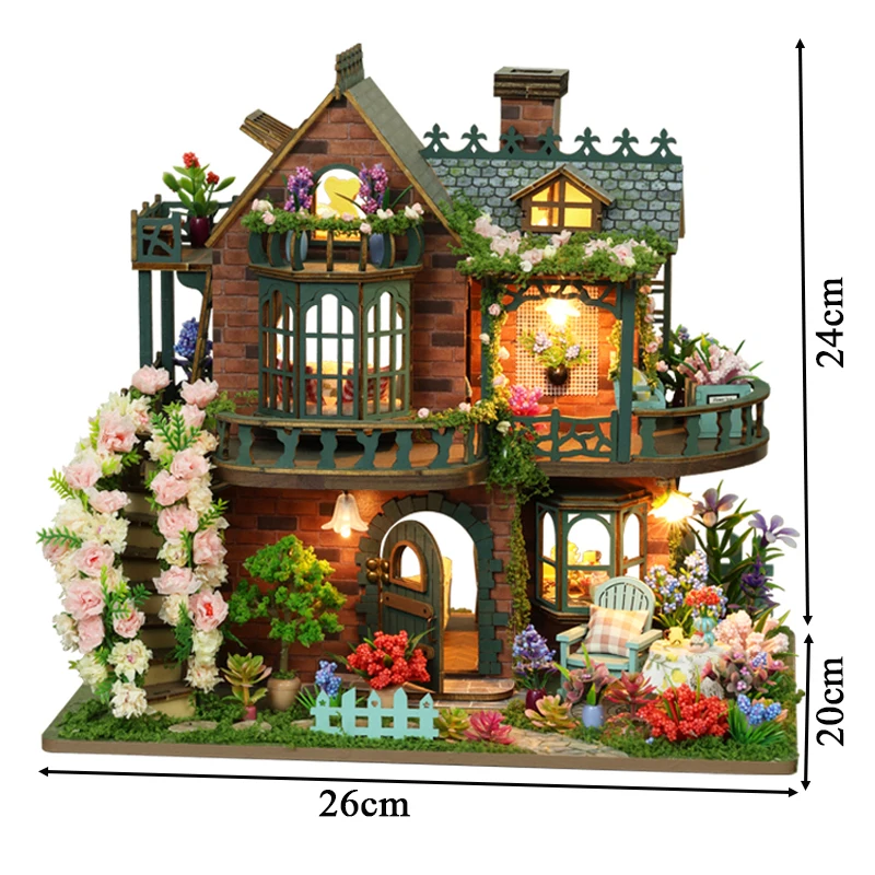 DIY ไม้อาคารจิ๋วชุด Fairy Garden Cottage บ้านตุ๊กตาพร้อมเฟอร์นิเจอร์ Casa ตุ๊กตาสําหรับของขวัญวันเกิดเพื่อน
