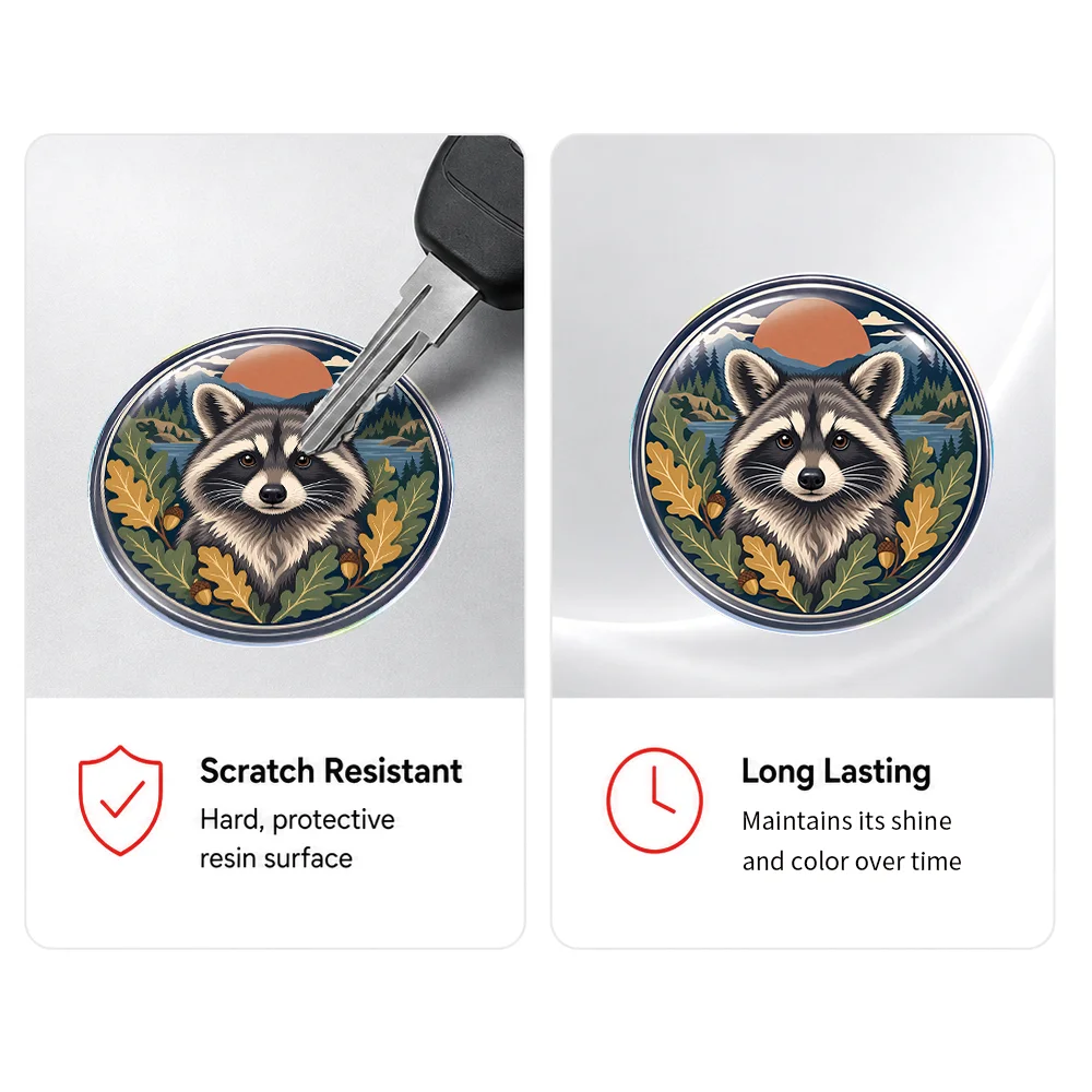 Raccoon Autumn Forest Portrait 3D Epoxy Resin Round Stickers Waterproof Glossy Domed Decals for Car Laptop Tumbler Water Bottle 3
