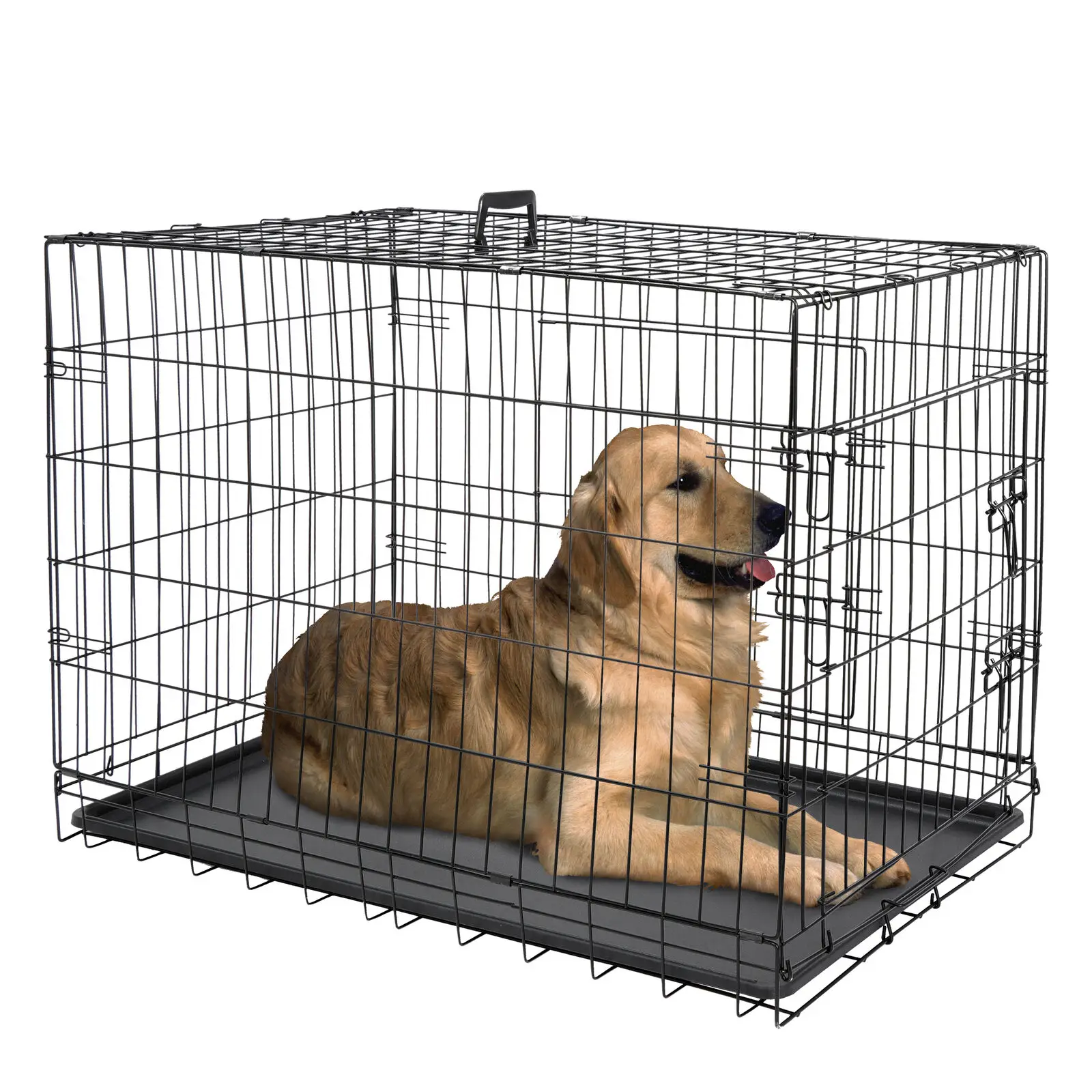 Imagem -03 - Eua Metal Pet Gaiola Dog Crate Kennel Portas com Pan Preto 30 36 42