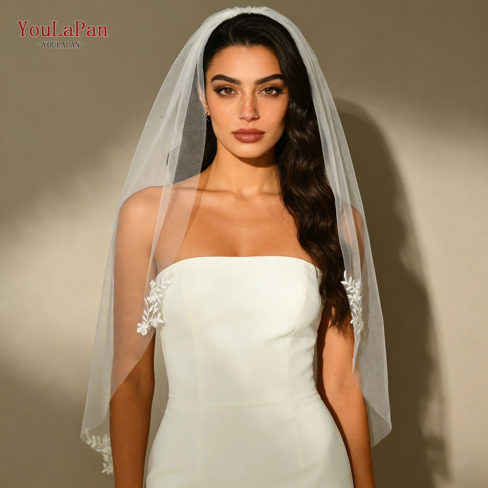 TOPQUEEN Lace Edge Bridal Veil Simple Elegant Veil Short Soft Tulle Wedding Accessories Complementos De Boda Customizable V104