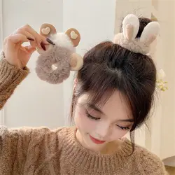 1PC Hair Rope Winter Warm Soft Hair Scrunchies For Women Girls Cute Cartoon Panda Cat Rabbit Plush Elastic Hair Bands Headwear