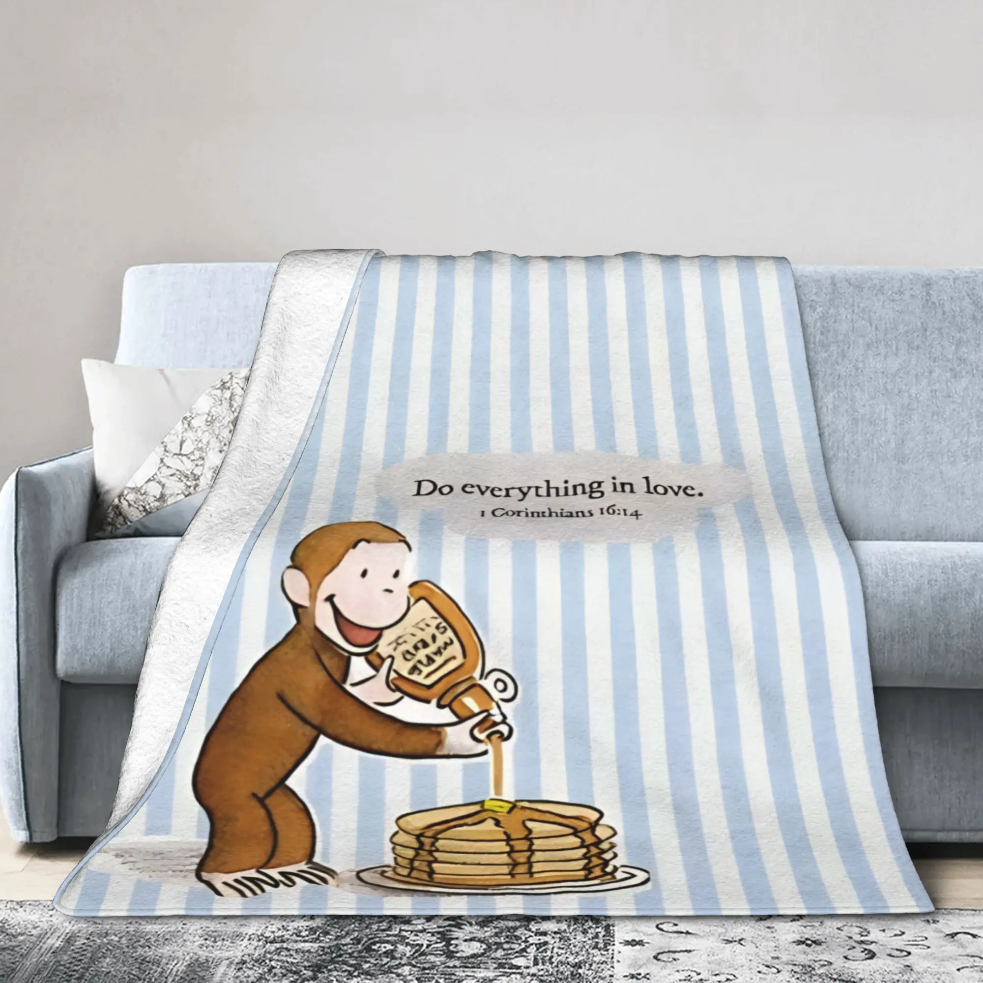 Curious George Pancakes  Knitted Blanket Velvet  Lightweight Thin Throw Blankets for Bedding Couch Bedroom Quilt