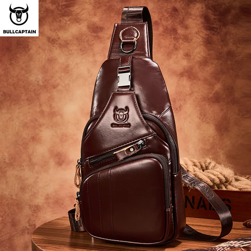 

BULLCAPTAIN Bag Genuine Leather Chest Bag Men's Fashion Style Casual Straddle Bag Business Large Capacity Leather Men's Luggage