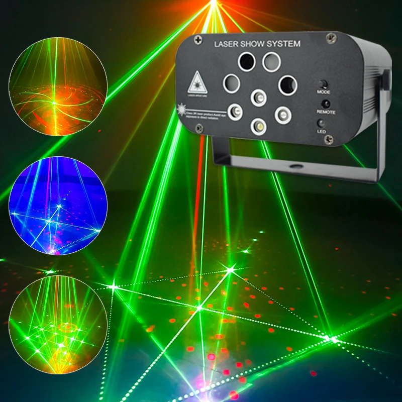 HCWE 8-hole 128 Image Laser Remote Controller Led Party Light Self-propelled Mode Disco Light For Home Karaoke Lights Decoration