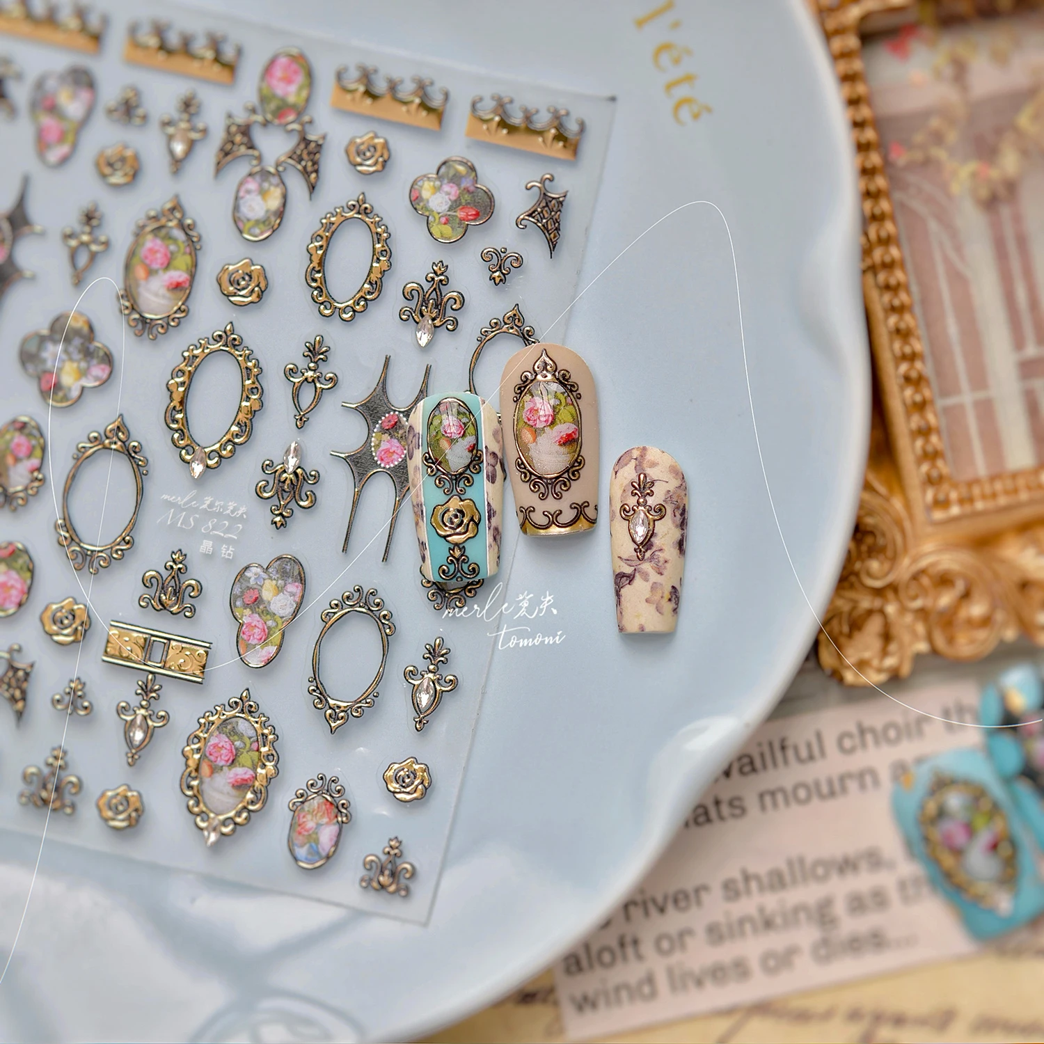 5D Bilderrahmen Blume Nagelaufkleber Nail Art Zubehör Bunte Schmetterlinge Linie Nail Art Aufkleber Nail Art Supplies