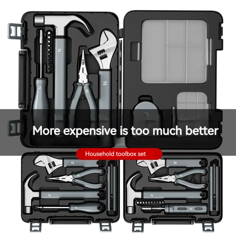 Novo multifuncional conjunto de ferramentas manuais para reparo doméstico alicates fita métrica martelo chave chave de fenda ferragem com caixa de ferramentas