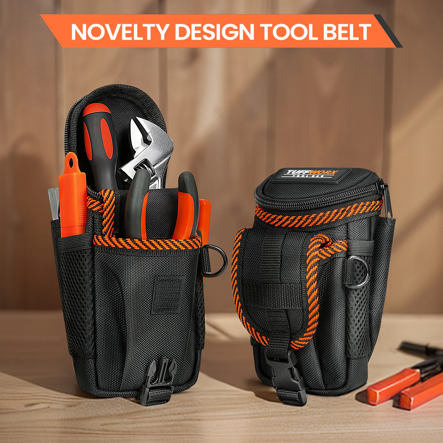 Small Tool Pouch with Belt Clip, Tool Belt Pouches, Electrician Tool Pouch. Mini Organizer Pocket Attachment for Tool Belt