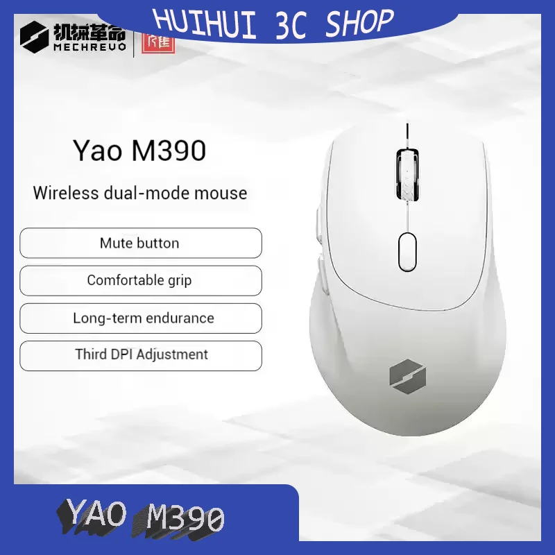 

New MECHREVO Yao M390 Office Mouse Dual Mode Wireless Paw3212 White Compact Silent Micro Motion Gaming Office Long Range Mouse