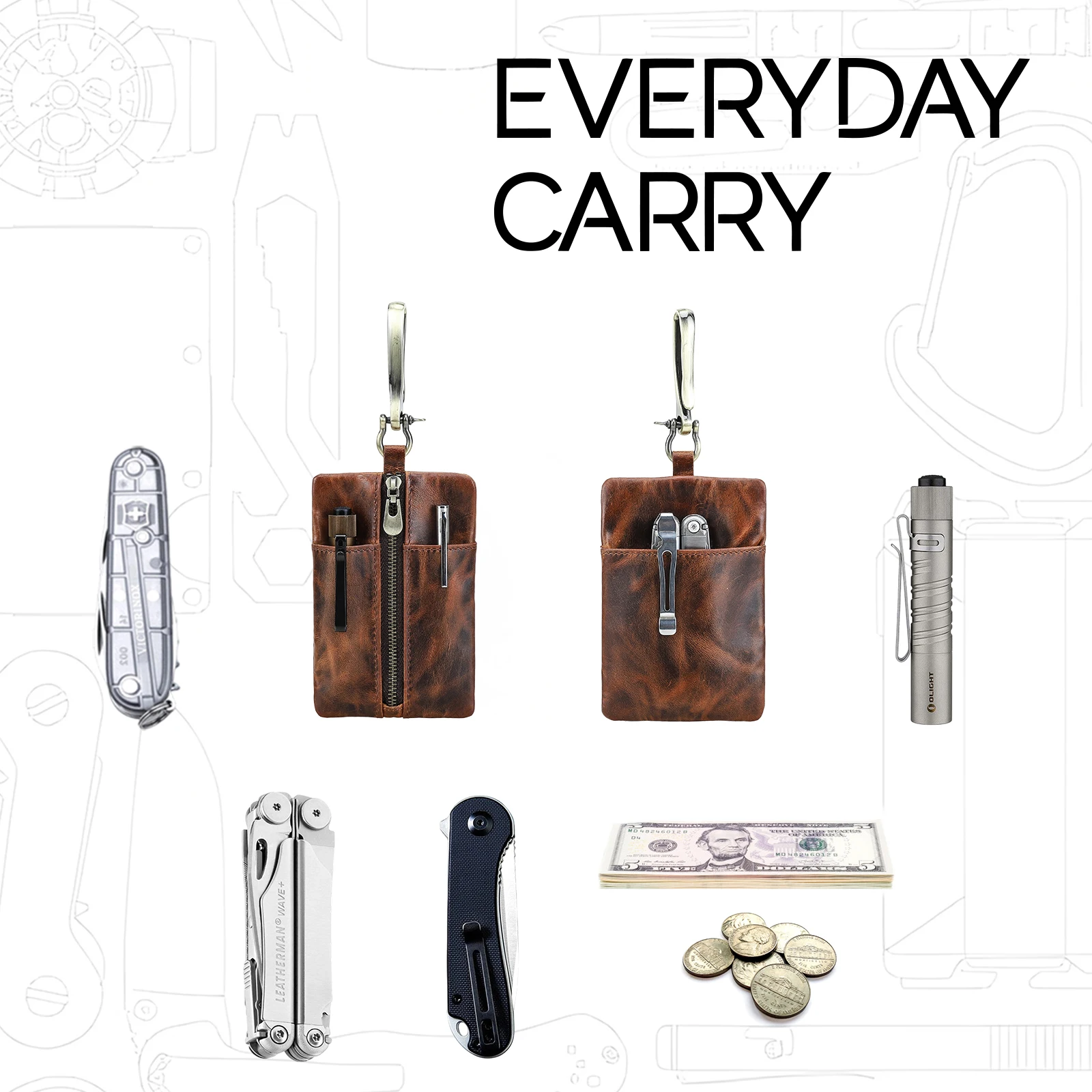 Hiram ยุทธวิธี EDC Molle กระเป๋ามินิกระเป๋าสตางค์เข็มขัดเอว Pack Camping เดินป่าการล่าสัตว์กลางแจ้งเหรียญ