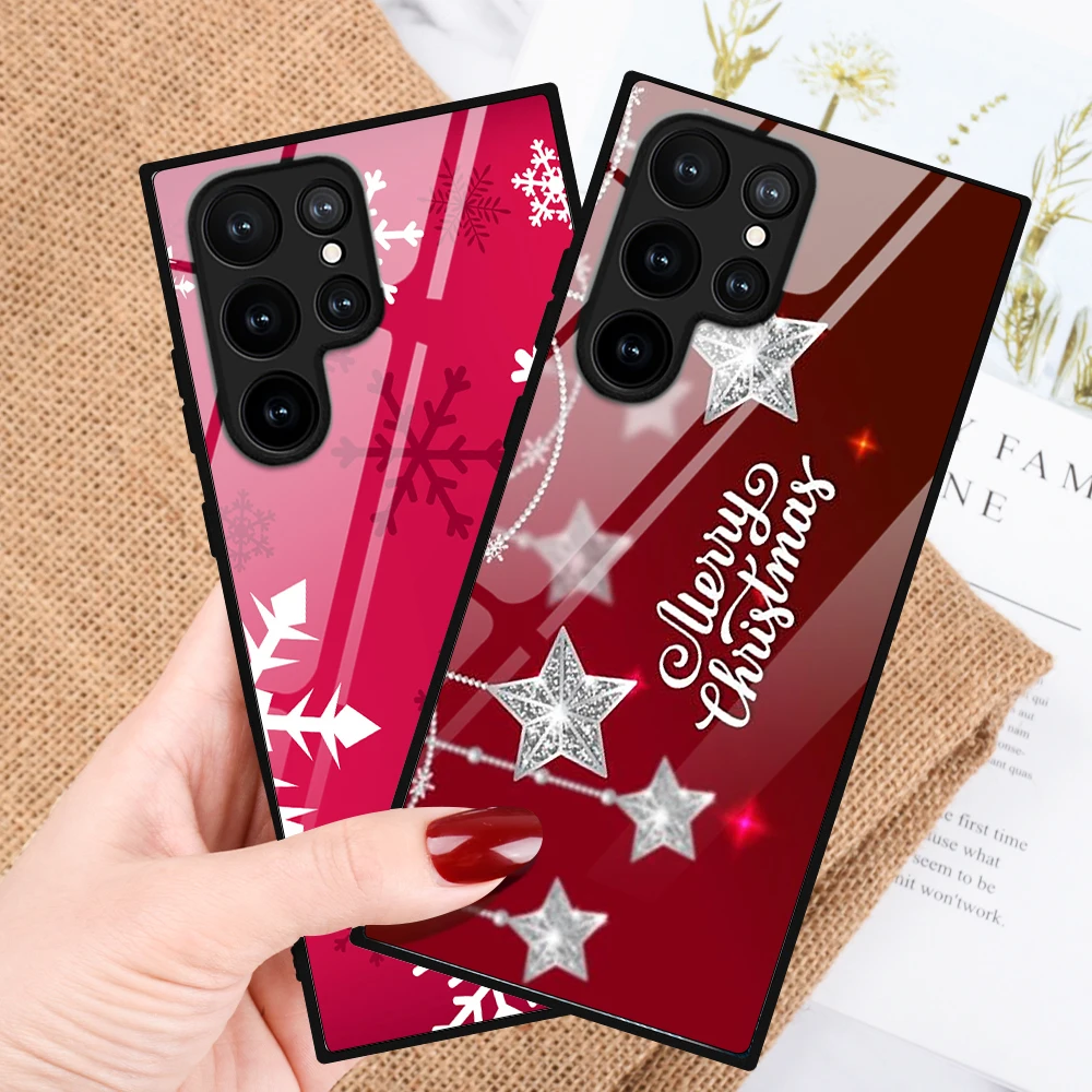 Merry Christmas Fundas for SAMSUNG Galaxy S23 S22 S21 S20 S21 Ultra FE 5G S10 Plus S10e Note 10 20 Snow Tempered Glass Cases