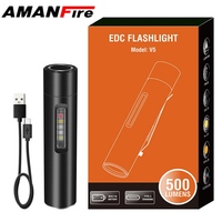 Amanfire V5 500LM EDC Pen Clip Flashligh UV Light Mini Flashlight USB Built in Battery Rechargeable Waterproof 10 Modes Light