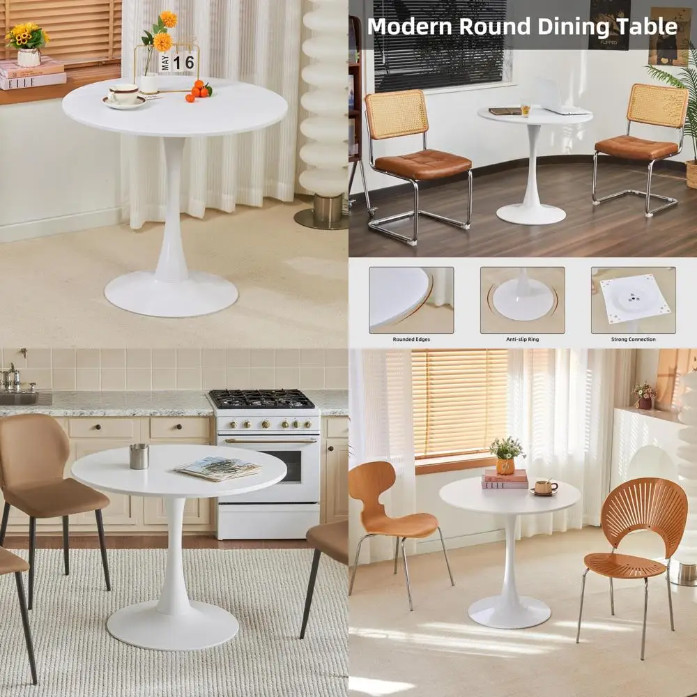 طاولة طعام حديثة على طراز توليب 31.5 من منتصف القرن مع سطح طاولة سميك وقاعدة معدنية لبيسترو المطبخ