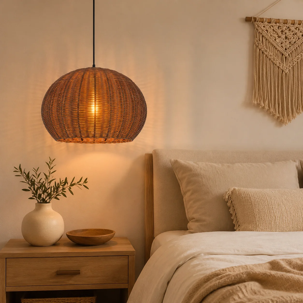 JOYINLED Boho Chandelier Lamps Fixture Rustic Wicker Hand Woven Pendant Hanging Light 17.72 Inch Rattan Pendant Lights Farmhouse