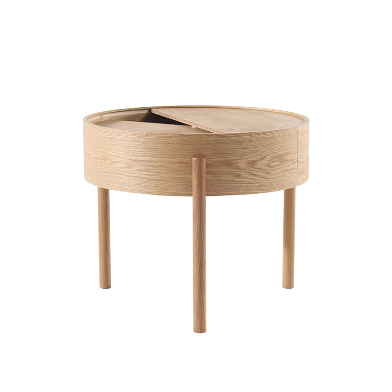 Nordic Multifunctional Combination Rotating Storage Cabinet Living Room Round Table Solid Wood Circular Small Coffee Table