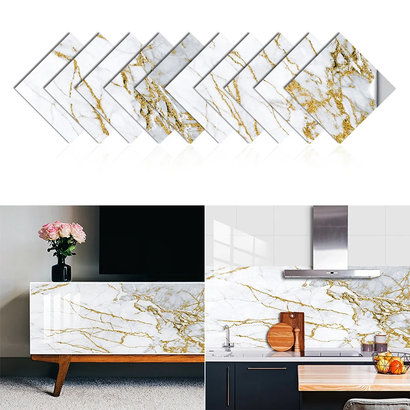 1/5/10/20pcs Wall Sticker PVC Waterproof Wall Stickers Decoration Living Room Bedroom Bathroom Floor Decor Marble Tile Sticker