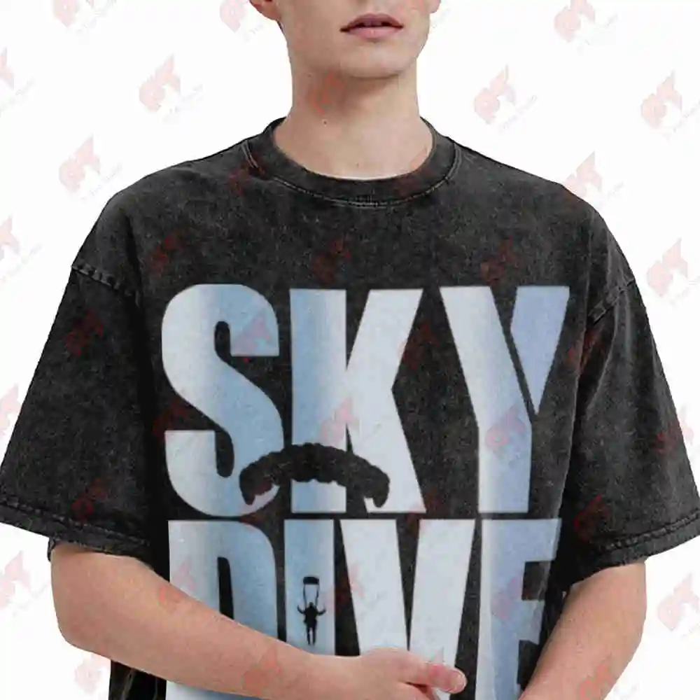 Skydive Skydiving Thrill Seekers Vintage Washed Tee Pure Cotton T-Shirt