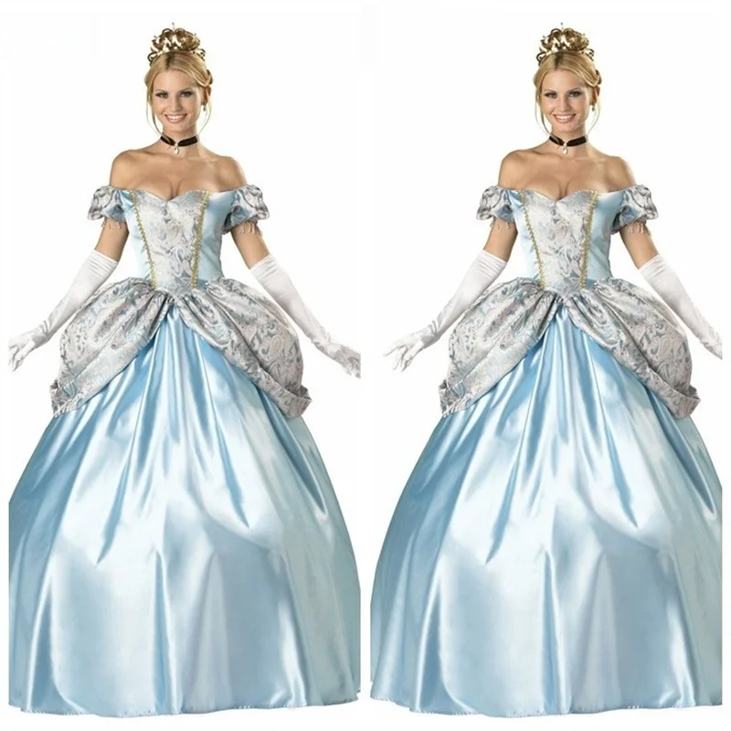 Princess Style Fluffy Skirt Long Evening Gown Halloween Costume for Women Snow White Cinderella Uniform Loose Fit Casual Dress
