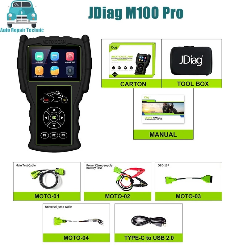 JDiag M100 Pro Motorcycle Scanner Tool Universal Motorbike Scanner OBD2 Diagnostic Tool Diagnosis Scanner 2in1 M100 Scan Tool