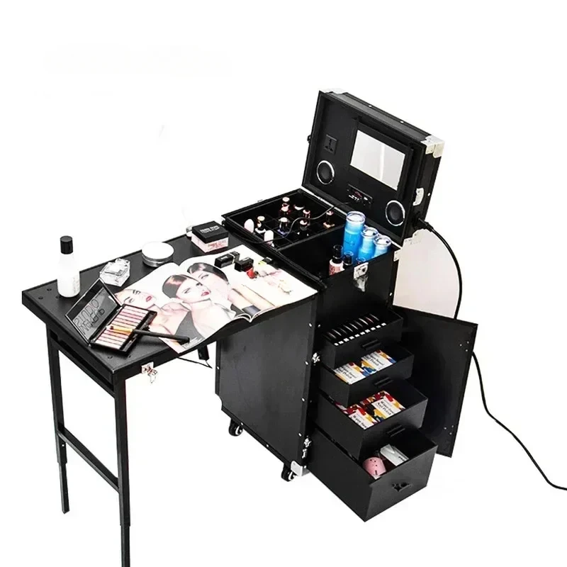 Portable Makeup Artist Nail Tables Foldable Nail Manicure Table Salon Furniture Creative Multi-function Pull Rod Makeup Table Bu