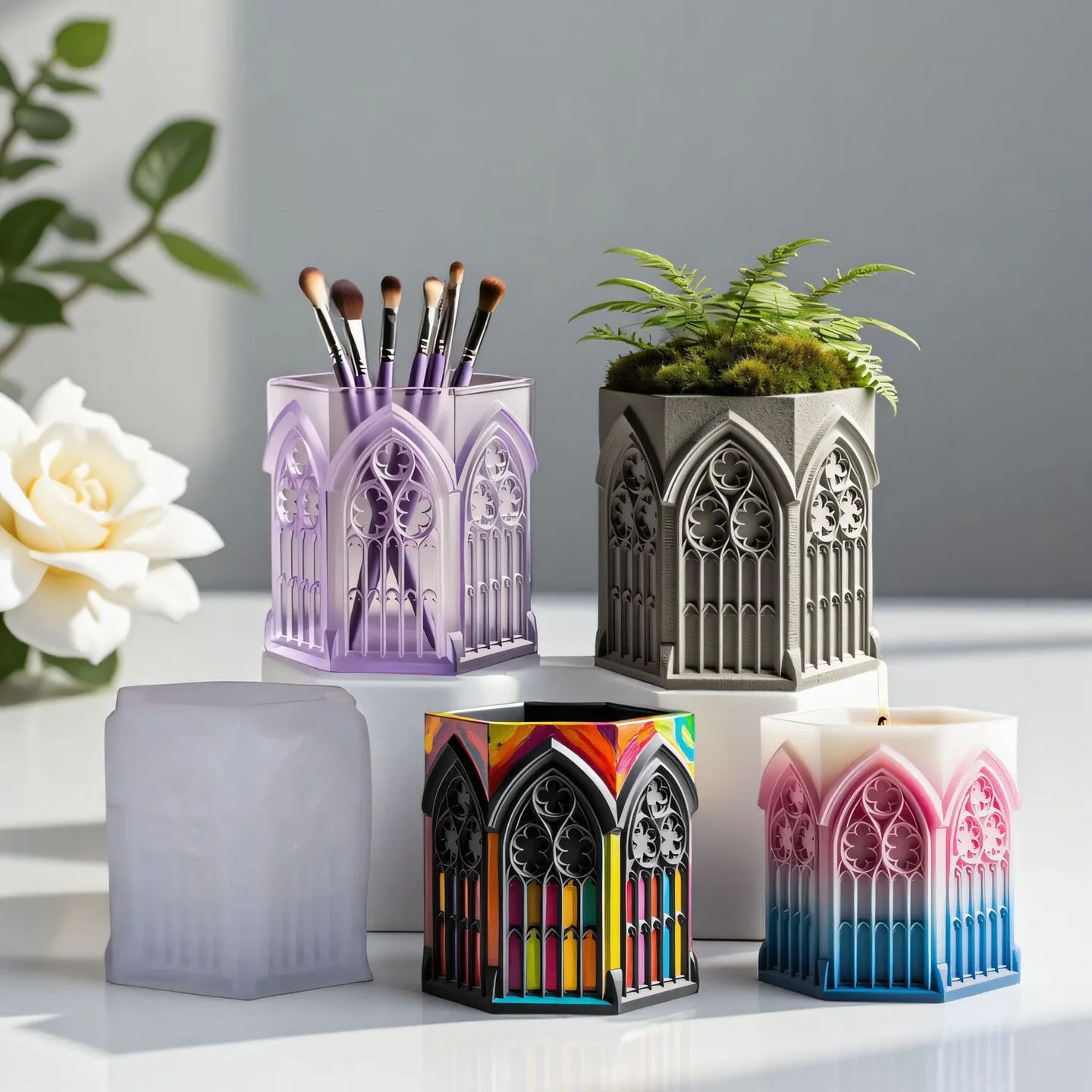 

DIY Mirror Drip Film Mask Aroma Candle Cup Storage Silicone Mould Church Window Plaster Cup Grinder