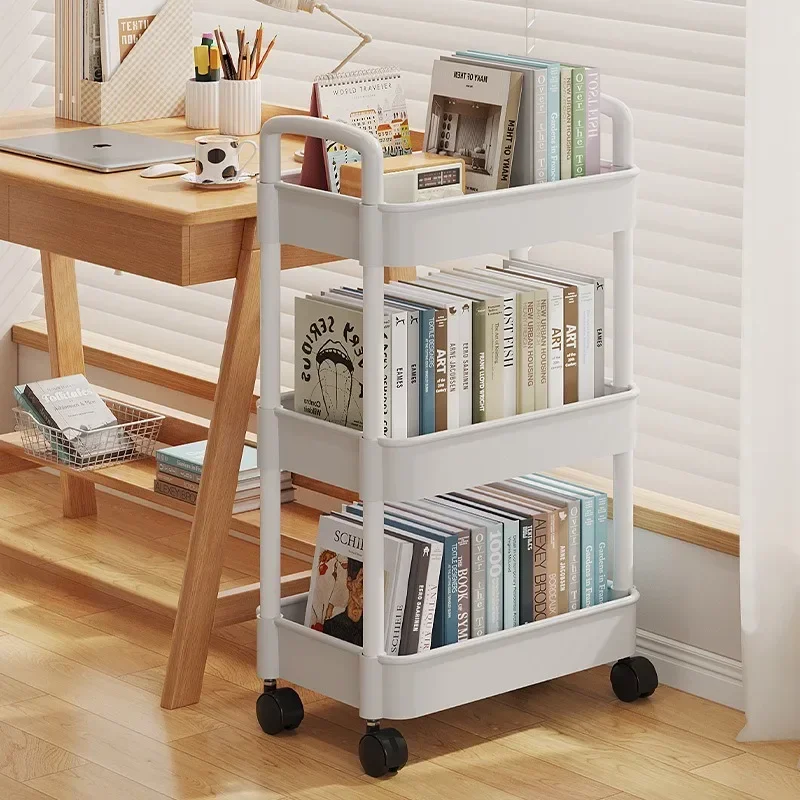 Bookshelf Storage Trolley Mobile Kitchen Organizer Cart with Wheels Multi-Layer Bathroom Shelves Household Snacks Storage Rack