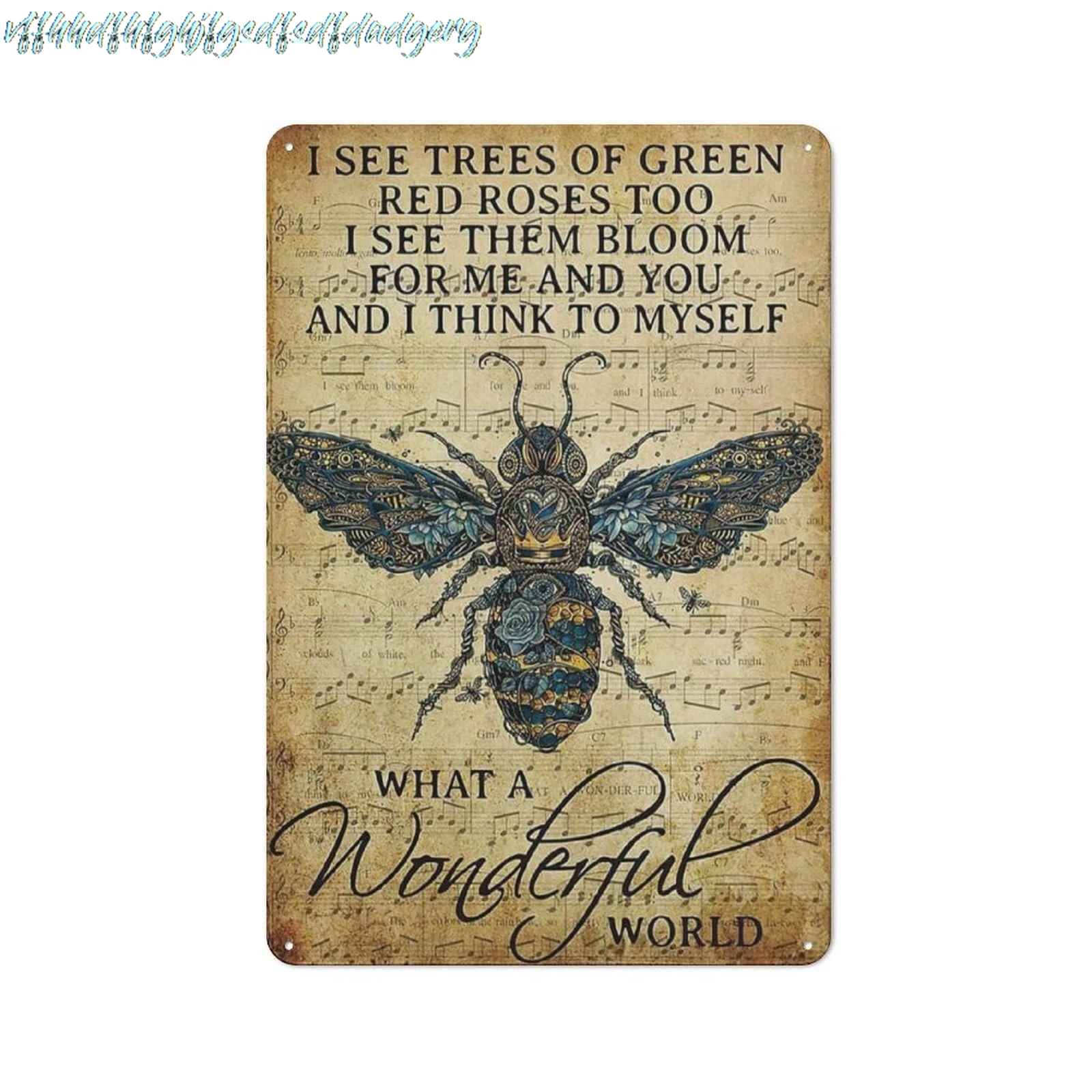 FixeLLD Rustic Metal Tin Sign Vintage Bee Wall Art What A Wonderful World Motivational Quotes Wall Decor Farmhouse Bee Flor sign