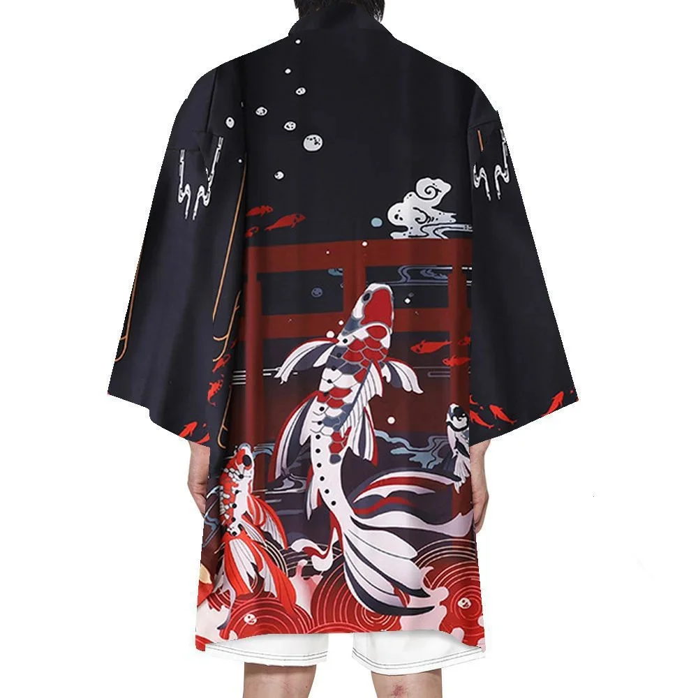 

Summer Long Kimonos Men's Kimono Cardigan Japanese Fashion Anime Cosplay Cloak Haori Samurai Kimono Bathrobe Elegant Jacket