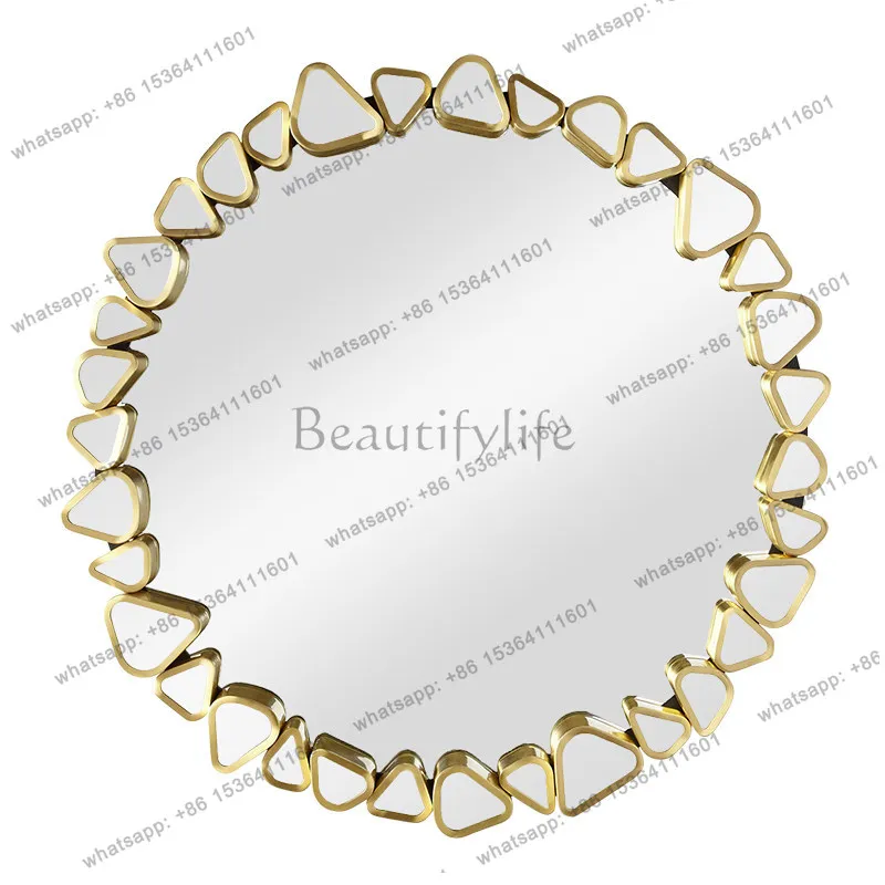 European light luxury round mirror wall hanging vanity mirror simple bathroom mirror