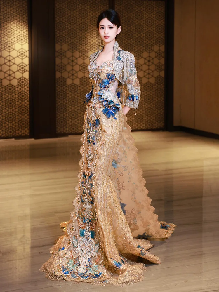 

Chinese Style Wedding Dress 2025 Summer New Bride Wedding Toast Dress Wedding Dress Bridal Dress Elegant Mermaid Dress