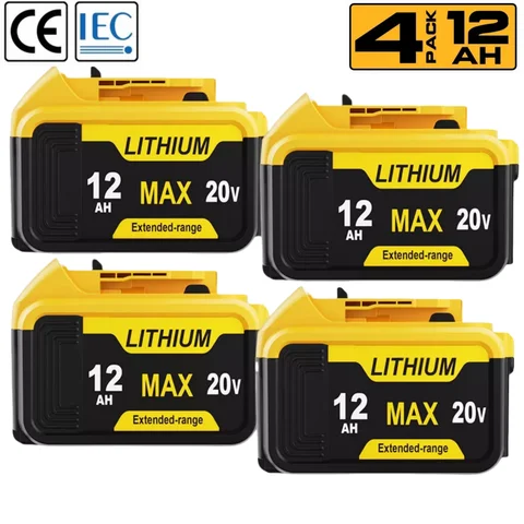1/2/4PACK 12Ah Replacement Battery For Dewalt 20V Max Tools (DCB201, DCB200, DCB204, DCB206, DCB203) - Compatible With Dewalt