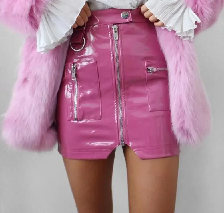 

Summer New Sexy Pocket Zipper PU Irregular Hip Wrap Skirt for Women