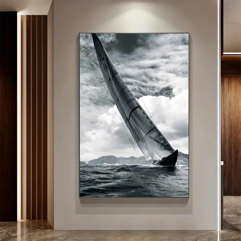 2D/FLAT، واحد غير مؤطر، لوحة فنية قماشية للإبحار على البحر باللون الرمادي الحديث، لوحة زخرفية كبيرة الحجم، جدار غرفة المعيشة #6