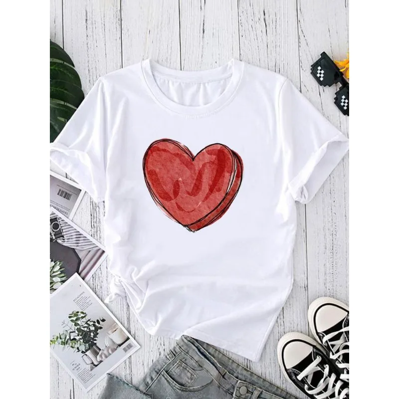 Short-sleeved T-shirt Love Printed Women's Short-sleeved T-shirt for Men and Women Aesthetic  Women Clothing